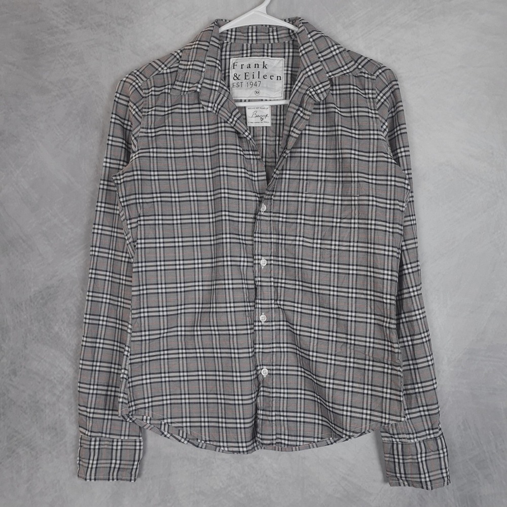 Frank & Eileen Top Womens XS Gray Plaid Barry Button Front Shirt Made In USA